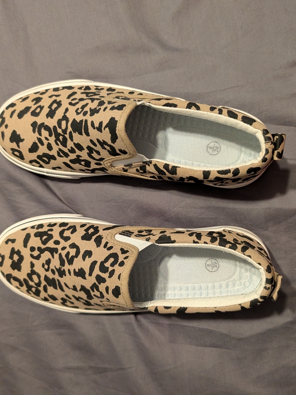 Women's Leopard Print Slip-On Flats in Tan and Black